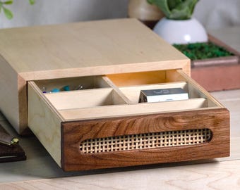 Cajón organizador de escritorio - Almacenamiento de escritorio de madera maciza con divisor