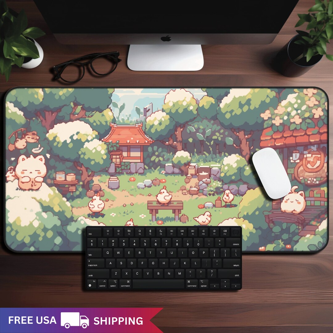 16bit Pixel Art Desk Mat, Kawaii Anime Gaming Mousepad, Unique XXL