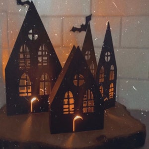 Haunted House Luminary, SVG file for Cricut, Halloween decor, silhouette cut files, haunted gothic house, luminaries, bats, Halloween svg