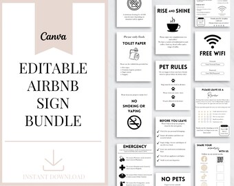 Airbnb Sign Bundle Template| Airbnb Signage| Airbnb Host| Wifi Sign| Checkout List| Editable Signs| Editable Template| Welcome Signs| Canva
