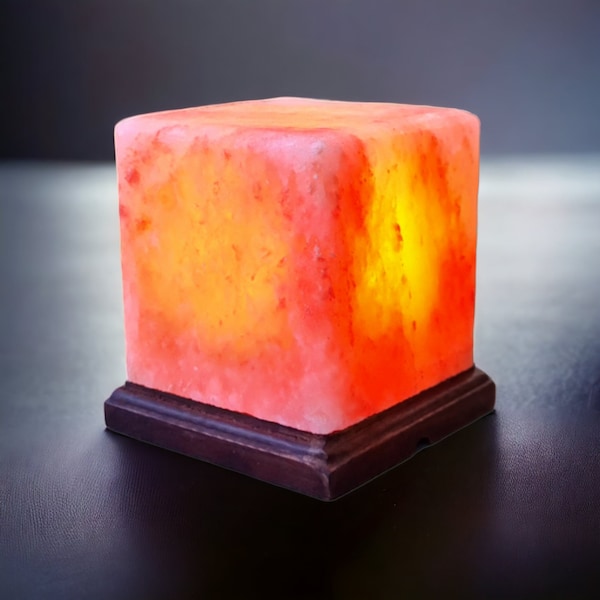 Lampe de sel rose de l'Himalaya : Cube (Taille L avec variateur de lumière)