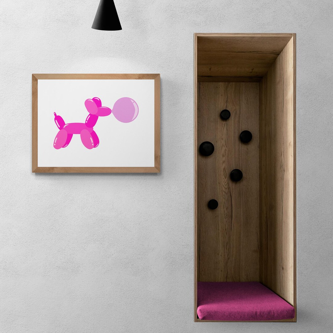 Blowing Raspberry Dog Balloon Dog Blowing Bubblegum Wall Art Poster / Raspberry / 6 Aspect ...