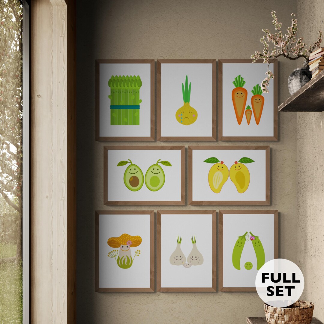 kitchen print set of 2 fruit print vegetable print... Fruits & Vegetables Kitchen Art Print Set / Whimsical Food Illustration ...