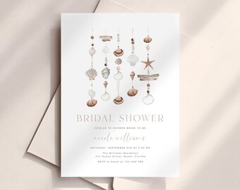 Boho Beach Bridal Shower Invitation Template, Coastal Bridal Shower Invite, Minimal Beach Shower, Ocean Bridal Shower, Sea Shell Shower