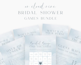 Cloud Nine Bridal Shower Games Bundle, Minimal Cloud 9 Bridal Shower Games, Printable Bridal Games Pack, Editable Clouds Shower Games Bundle