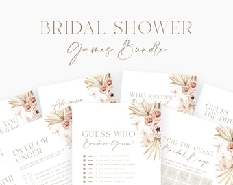 Boho Bridal Shower Games Bundle, Minimal Boho Floral Bridal Shower Games, Printable Boho Games Pack, Editable Bridal Shower Games Bundle