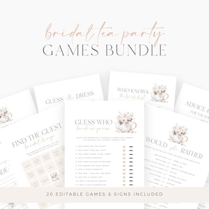 Lot de jeux pour la douche nuptiale Tea Party, Jeux pour la fête du thé floraux pour la douche nuptiale, Pack imprimable de jeux pour la douche, Lot modifiable de jeux pour la douche nuptiale