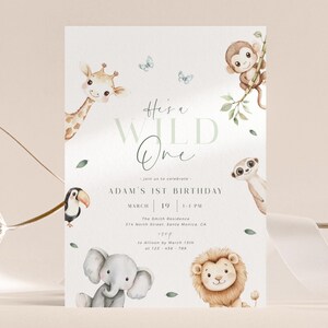 Minimal Wild One Birthday Invitation Template, Boy 1st Birthday Invitation With Photo, Printable Safari Wild One Birthday Party Invitation