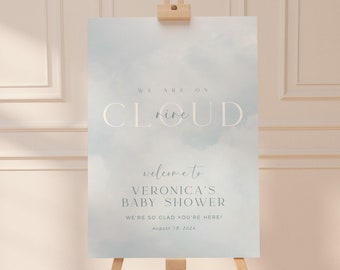 Cloud Nine Baby Shower Welcome Sign Template, Minimal Cloud Nine Shower Welcome, We Are On Cloud Nine, Printable Cloud 9 Baby Shower Welcome