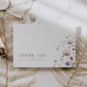 Wildblumen Hochzeit Dankeskarte Vorlage, Minimal Blumen Dankeschön Gefaltete Karte Vorlage, Printable Hochzeit Danke, Zarte Blumen