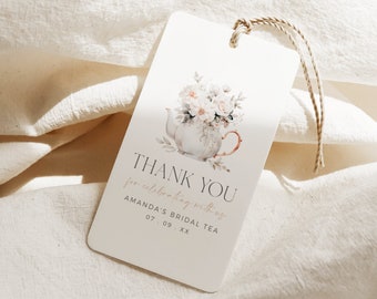 Bridal Tea Party Favor Tag Template, Minimal Tea Bridal Shower Favor Tag, Tea Bridal Thank You Tag, Floral Teapot Favor Tag, Tea Thank You