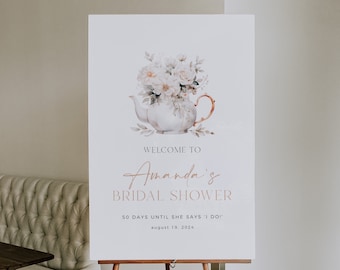 Floral Tea Party Bridal Shower Welcome Sign Template, Minimal Bridal Tea Party Welcome Sign, Printable Bridal Tea Shower Welcome Poster