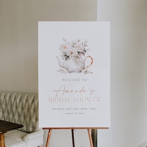 Floral Tea Party Bridal Shower Welcome Sign Template, Minimal Bridal Tea Party Welcome Sign, Printable Bridal Tea Shower Welcome Poster