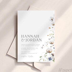 Minimal Floral Wedding Invitation Template Download, Wildflower Wedding Invite, Printable Elegant Wedding Invitation, Editable Flower Invite