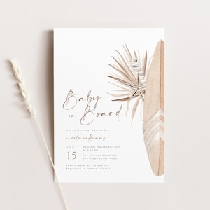 Surf Beach Babypartyeinladungsvorlage, Minimal Baby an Bord Babyparty einladen, Küsten Babyparty einladen, Geschlecht Neutral Babyparty