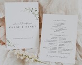 Greenery Wedding Program Template Download, Minimal Botanical Wedding Program, Printable Wedding Program, Garden Wedding, Order Of Ceremony