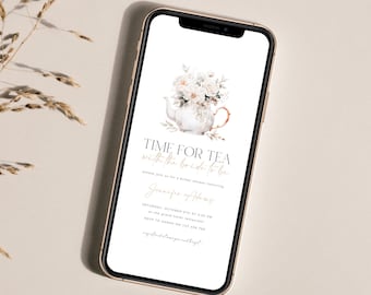 Time For Tea With The Bride To Be Evite Template, Bridal Shower Tea Party Electronic Invitation, Tea Party Text Invite, High Tea Invitation