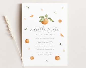 A Little Cutie Is On The Way Invitation Template, Little Cutie Baby Shower Invite, Orange Baby Shower Invitation, Minimal Citrus Baby Shower