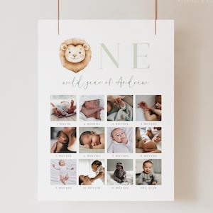 Plantilla minimalista de cartel fotográfico para primer cumpleaños, cartel fotográfico para primer cumpleaños, póster fotográfico para primer cumpleaños de niño, cartel para fiesta de cumpleaños con temática de safari