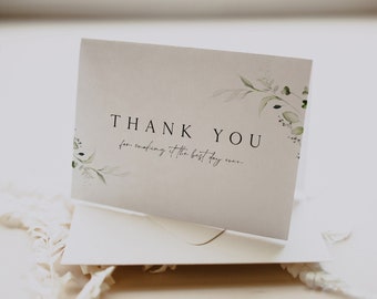 Greenery Wedding Thank You Card Template, Greenery Thank You Folded Card Template, Botanical Wedding Thank You Card, Printable Thank You