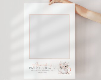 Tea Party Bridal Shower Photo Booth Frame, Minimal Tea Party Bridal Shower, Printable Party Photo Prop Frame, Bridal Tea Shower Selfie Frame