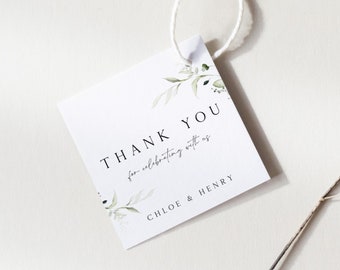 Greenery Hochzeit Gunst Tag Vorlage Download, Hochzeit Quadrat Gunst Tag Vorlage, druckbare Hochzeit Dankeschön Tag, Botanische Dankeschön Tag
