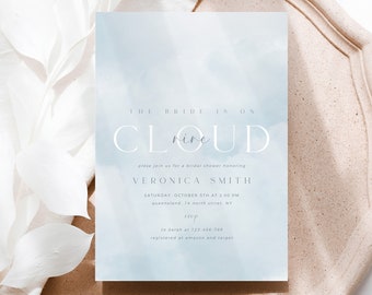 Cloud Nine Bridal Shower Invitation Template, Minimal Cloud Nine Shower Invite, The Bride Is On Cloud Nine, Printable Cloud 9 Invitation