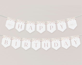 Pink Wildflower Happy Birthday Banner Template, Little Wildflower Birthday, Pink Floral Birthday Banner, Wildflower Bunting Banner Template