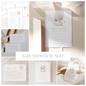 Tea Party Baby Shower Invitation Bundle, Baby Shower Tea Party Bundle, Tea Shower Invitation And Games Bundle, Tea With The Mom To Be Bundle