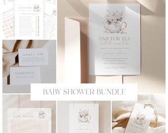 Tea Party Baby Shower Invitation Bundle, Baby Tea Party Bundle, Tea Baby Shower Invitation And Games Bundle, Tea With The Mom To Be