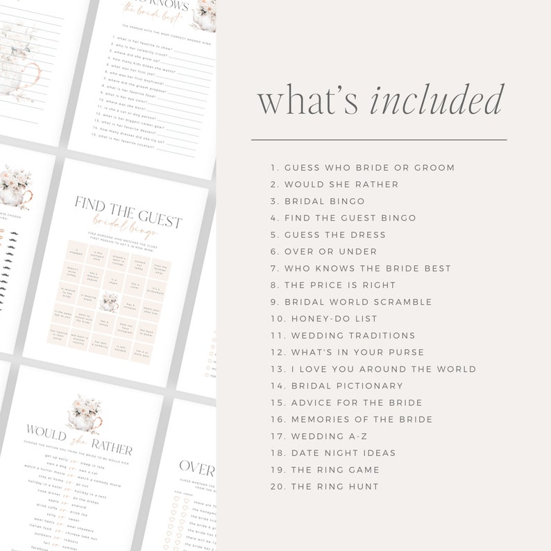 Tea Party Bridal Shower Games Bundle, Floral Bridal Shower Tea Party Games, Printable Shower Games Pack, Editable Bridal Shower Games Bundle image 6