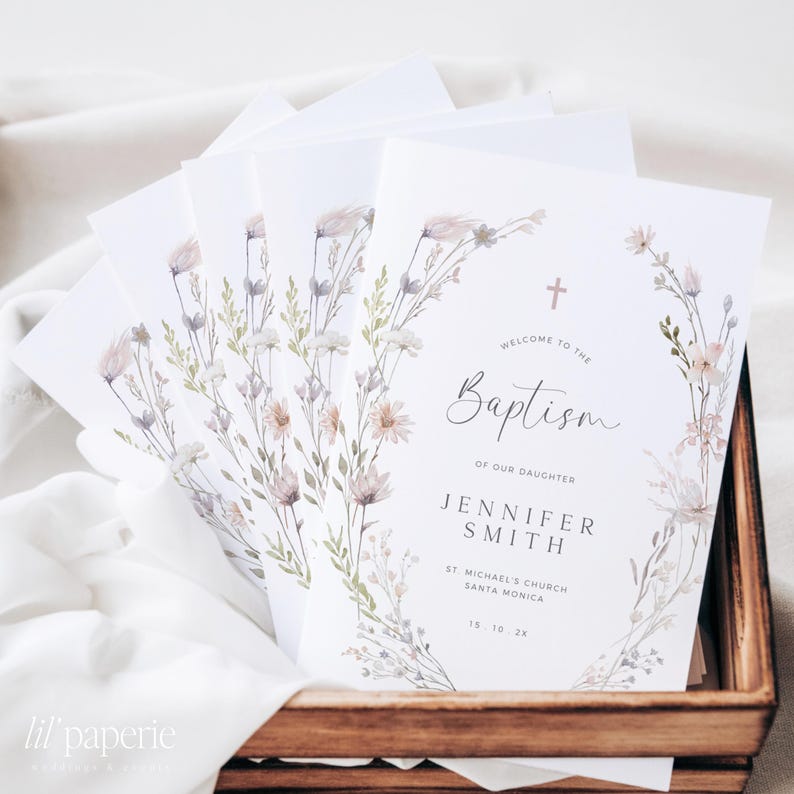 Wildflower Baptism Program Template, Printable Floral Baptism Program ...