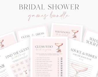 Petals And Prosecco Bridal Shower Games Bundle, Pink Champagne Bridal Shower Games, Printable Shower Games Pack, Editable Bridal Games