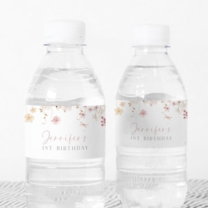 Pink Wildflower Water Bottle Label Template, Pink Flowers Water Label Template, Floral Water Label, 1st Birthday Water Label, Girl Birthday
