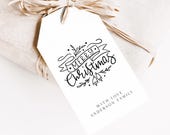Minimal Merry Christmas Gift Tag Template, Simple Christmas Gift Tag, Modern Christmas Favor Tag, Editable Hoilday Gift Tag. Printable Tag