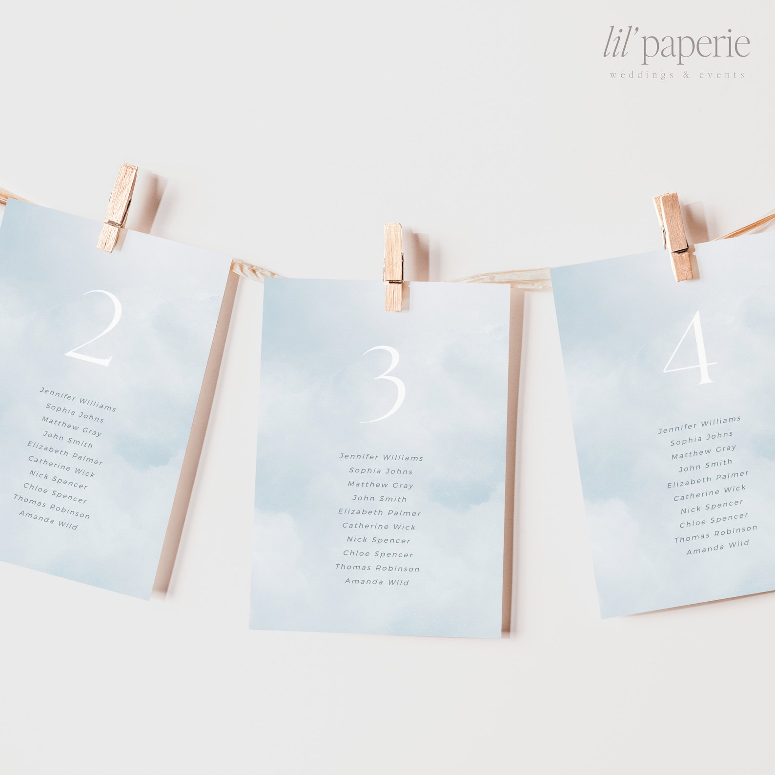 Minimal Clouds Seating Chart Cards Template, Printable Clouds Seating