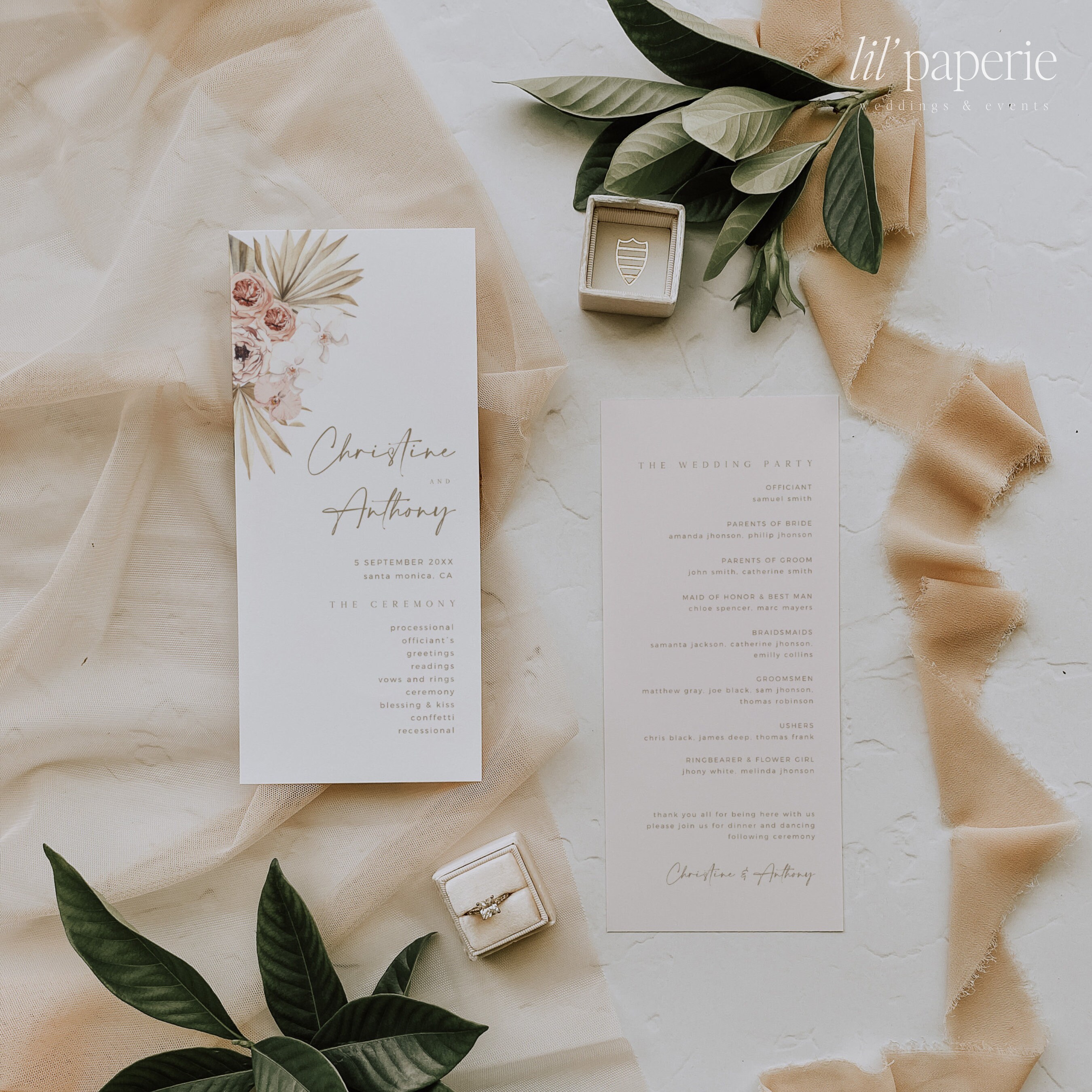 Minimal Boho Wedding Program Template, Printable Wedding Program 4x9 ...