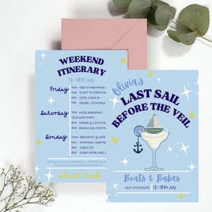 Last Sail Before the Veil Hen Party Invitation + Itinerary, Nautical Theme Bachelorette Digital Invite Itinerary Printable Editable Template