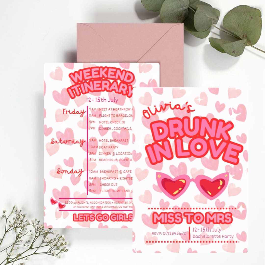 Drunk in Love Hen Party Invitation Itinerary, Personalised Bachelorette ...