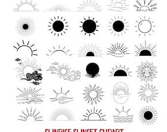 35 Sunrise Sunset Clipart, Sun Graphics SVG PNG (Digital Download)
