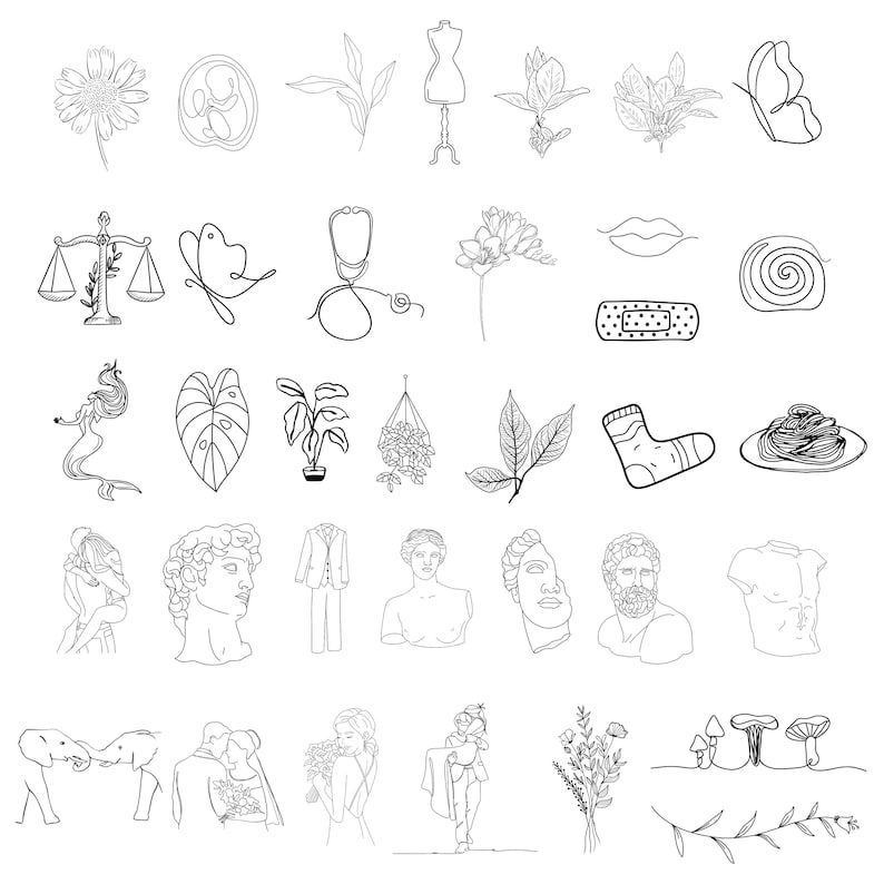 200 Line Art SVG Bundle, Floral, Heart, Modern (digital Download) - Etsy