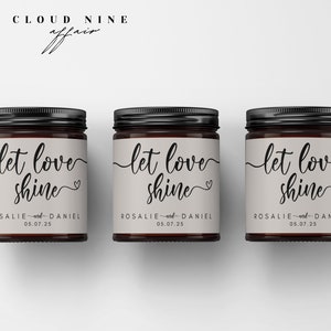 HARPER Oyster Let Love Shine Candle Label Templates | Upominki ślubne DIY | Edytowalny szablon Canva | Natychmiastowe pobranie cyfrowe | Materiały do wydruku
