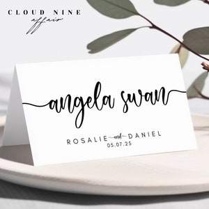 HARPER White Wedding Place Name Card Templates | Folded Tented & Flat | Canva Editable Template | Instant Digital Download | Wedding Signs
