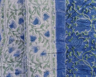 Sarong con estampado de bloques indios de color azul, hermosas bufandas de algodón, duppta con estampado floral hecho a mano, pareo de playa decorativo, bufanda con estampado de bloques para mujeres