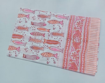 Indian Decorative Fish Print Scarves,Hand Block Print Sarong,Sanganeri Cotton Duppta,Handmade Beach Pareo,Beautiful Printed Scarf