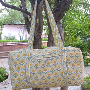 Indian Handmade Cotton Duffel Bag  Large Size Decorative Quilted Weekender Bag Floral overnight Bag, Large Toiletry Bag Beautiful Travel Bag