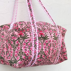 Large Beautiful Cotton Duffle Bags, Block Print Quilted Bag,Weekender Bags,Handmade Colorful Travel Overnight Bags For Women Holiday Gifts