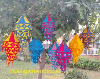 10 Pcs Wholesale Lot Indian Wedding Decor Lanterns Handmade Cotton Fabric Lampshade Beautiful Garden Chandeliers Collapsible Tent Hanging