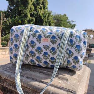 Beautiful Block Print Cotton Quilted Duffle Bag,Large Size Indian Decoratulive Weekender Bags,Handmade Floral Print Travel Overnight Bags