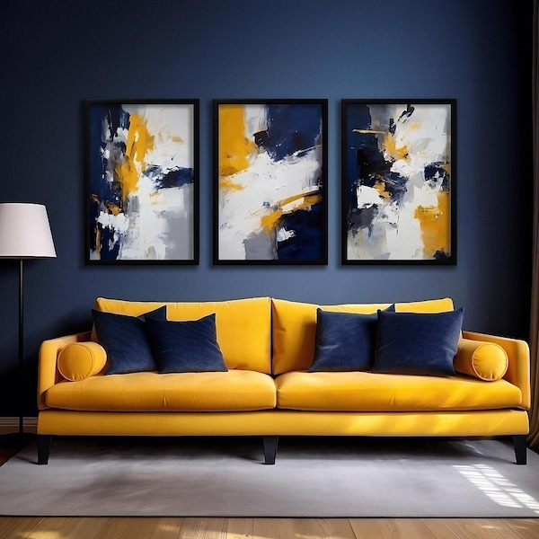 Abstract Blue and Yellow Art - Etsy